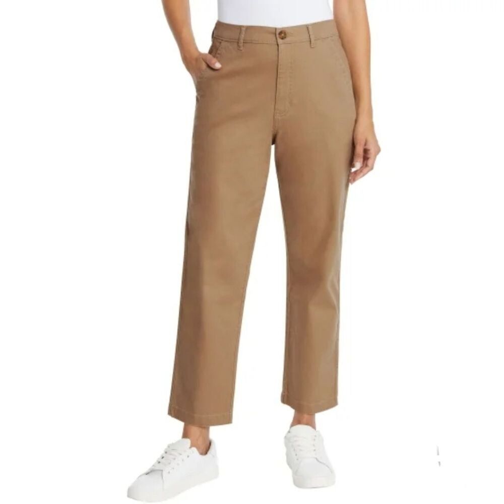 G.H. Bass & Co Ladies Cotton Chino Ankle Pant Brown Straight Leg Midrise Size 10